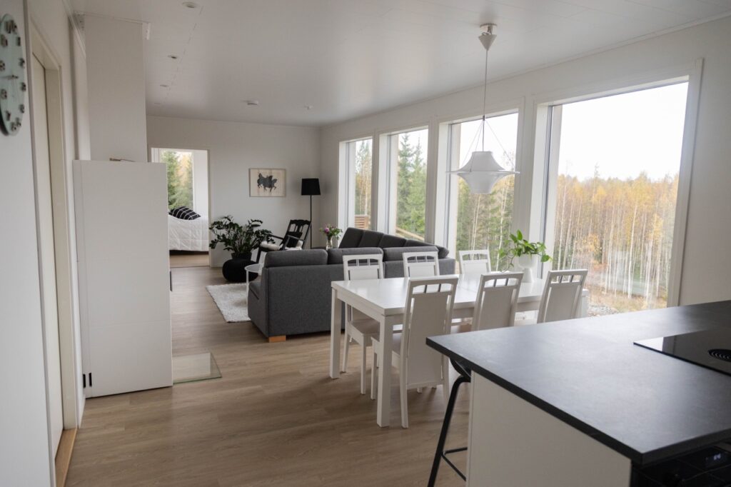 Pitkänmallinen olohuone-keittiö